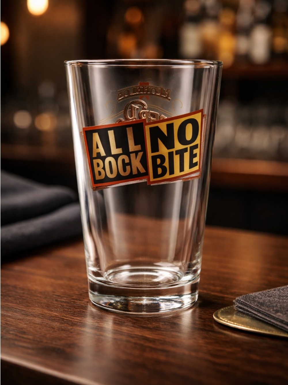 EUC Amber Bock 16 oz Beer Glass “All Bock No Bite”